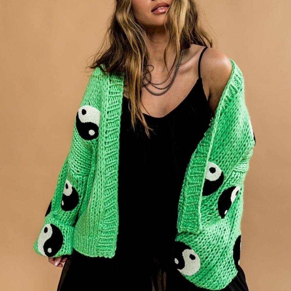 Dressed in LALA Visionary Hand Knit Yin and Yang Cardigan